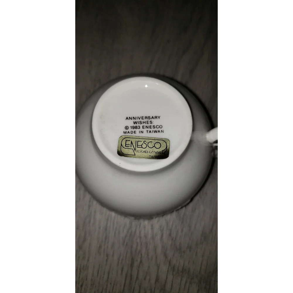 Vintage 1983 Enesco Silver Anniversary Wishes Tea Cup and Saucer Set